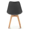 A back view of a gray upholstered dining chair with wooden legs, isolated on a white background. Podgląd zdjęcia produktu