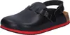 A single black clog-style shoe with a red sole accent and a strap over the instep, shown from a three-quarter side view against a white background. Podgląd zdjęcia produktu