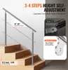 A stainless steel handrail installed on a wooden staircase, with close-up insets highlighting product features. Podgląd zdjęcia produktu