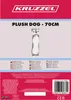 A plush dog toy on a white background with text and logos. Voir les images du produit