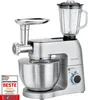 A multi-functional kitchen appliance, including a stand mixer, blender, and meat grinder, is displayed against a white background. A sticker on the lower left corner indicates 'TEST DEUTSCHLANDS BESTE'. Produktbild-Vorschau