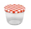 A clear, studio shot of a glass jar with a red and white checkered lid. Anteprima dell’immagine prodotto