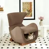 A brown armchair with a built-in cat bed is shown in a room with a black and white patterned floor and a framed picture on the wall. Náhľad obrázku produktu