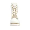 A white winter boot with beige laces and fur trim. Produktbild-Vorschau
