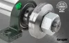 Close-up of a bearing assembly with a nut and bolt, set against a textured metallic background. Produktbild-Vorschau