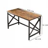 A rustic industrial-style computer desk with a wooden top and black metal frame, shown with dimensions indicated. Podgląd zdjęcia produktu
