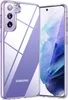 A clear phone case with a purple gradient and geometric lines, shown on a white background next to a smartphone. Produktbild-Vorschau