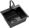 A black stainless steel kitchen sink with a faucet. Produktbild-Vorschau