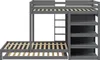 A gray bunk bed with a pull-out bed and storage shelves, shown against a white background. Náhled obrázku produktu