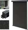 Collage of images showing a balcony screen, its mounting bracket, and a close-up of water droplets on a dark surface. Anteprima dell’immagine prodotto