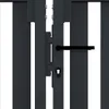 Close-up view of a dark gray metal garden gate with a black handle and keyhole. Podgląd zdjęcia produktu