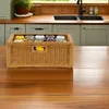 KRINES HOME Solidny zestaw 2 koszy półkowych z drewnianą Podgląd zdjęcia produktu 2