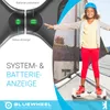 A young girl is riding a hoverboard, with product information and branding displayed. Produktbild-Vorschau