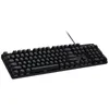 A black mechanical gaming keyboard is shown from a diagonal angle against a white background. Produktbild-Vorschau