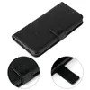 A black floral embossed flip cover phone case is shown from a diagonal angle, with two close-up insets showing the clasp detail. Produktbild-Vorschau
