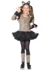 A young girl wearing a leopard-print costume with cat ears and a tutu, posing against a white background. Anteprima dell’immagine prodotto