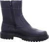 A side view of a black leather boot with white stitching and a zipper. Voir les images du produit