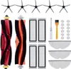 A collection of robot vacuum cleaner accessories, including brushes, filters, and cloths, laid out on a white background. Produktbild-Vorschau