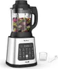 A silver and black blender with a clear pitcher filled with fruit, placed on a white background. Voir les images du produit