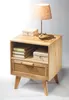 A wooden nightstand with a drawer and shelf, featuring a lamp, books, and decorative boxes. Produktbild-Vorschau