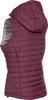A back view of a burgundy puffer vest with a hood. Náhled obrázku produktu
