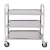 A three-tiered stainless steel kitchen trolley with wheels, presented against a white background. Voir les images du produit