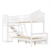 A white wooden bunk bed with a slide and stairs, shown against a white background. Podgląd zdjęcia produktu
