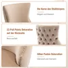 Collage of close-up shots of a beige upholstered chair, highlighting design details and text descriptions. Produktbild-Vorschau