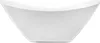 A white, oval-shaped freestanding bathtub is shown from the side against a white background. Produktbild-Vorschau