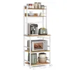 A multi-tiered kitchen shelving unit filled with various kitchen appliances and pantry items. Náhled obrázku produktu