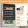 An instructional image showing how to measure and choose the correct size for window blinds. Voir les images du produit