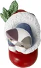 A ceramic figurine of a cat wearing a winter coat and hat, sitting in a red ornament. Anteprima dell’immagine prodotto