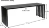 A black metal garden bench with dimensions indicated by measurement lines and text. Produktbild-Vorschau