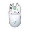 A white gaming mouse with black graphic designs and RGB lighting. Produktbild-Vorschau