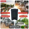 A collage of images showcasing a black pedal bin in different settings, including an outdoor event, a workshop, a restaurant kitchen, and a garden patio. Náhled obrázku produktu