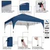 A diagram illustrating the features of a navy blue pop-up pavilion. Produktbild-Vorschau