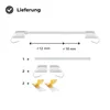 Diagram showing the components and measurements of a telescopic curtain rod. Produktbild-Vorschau