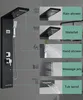 A black shower panel system with various shower functions illustrated and labeled. Náhled obrázku produktu