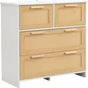A white and natural wood chest of drawers with rattan drawer fronts. Podgląd zdjęcia produktu