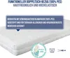 A close-up view of a white mattress with a quilted pattern, featuring a blue overlay box with text describing its features. Produktbild-Vorschau
