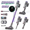 A collage of images showcasing a cordless vacuum cleaner and its accessories, with prominent text highlighting its specifications. Produktbild-Vorschau