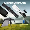 A pop-up pavilion and its accessories are displayed against a scenic background of a lake and mountains. Anteprima dell’immagine prodotto