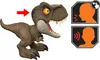 A toy Tyrannosaurus Rex dinosaur figure with informational graphics on the right. Voir les images du produit