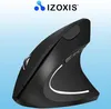 A black vertical mouse is shown against a light blue gradient background, with the brand logo and name at the top. Produktbild-Vorschau