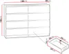 A diagram showing the dimensions of a chest of drawers and one of its drawers. Náhled obrázku produktu