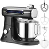 A black planetary stand mixer with a stainless steel bowl and multiple attachments displayed on a white background. Voir les images du produit