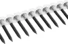 A strip of black screws attached to a white plastic strip, presented on a white background. Podgląd zdjęcia produktu