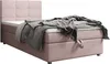 A pink box spring bed with a gray blanket is shown against a white background. Voir les images du produit