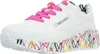 A single white sneaker with pink laces and a colorful heart pattern on the sole. Podgląd zdjęcia produktu