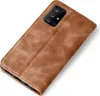 A brown leather flip case for a smartphone is shown against a white background. Produktbild-Vorschau